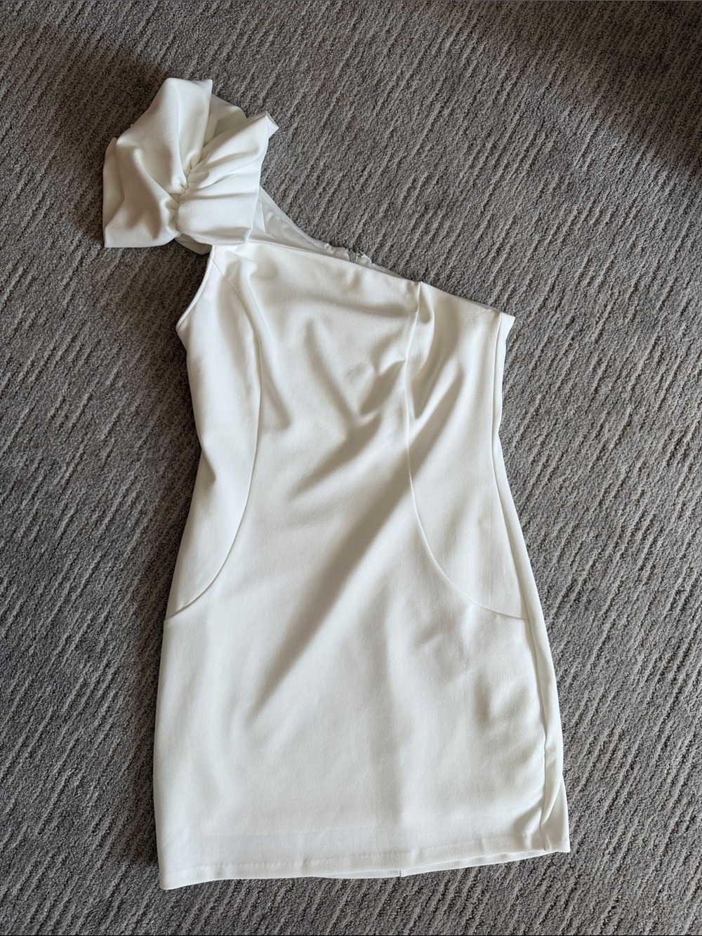Lulu's One-Shoulder White Bow Mini Dress